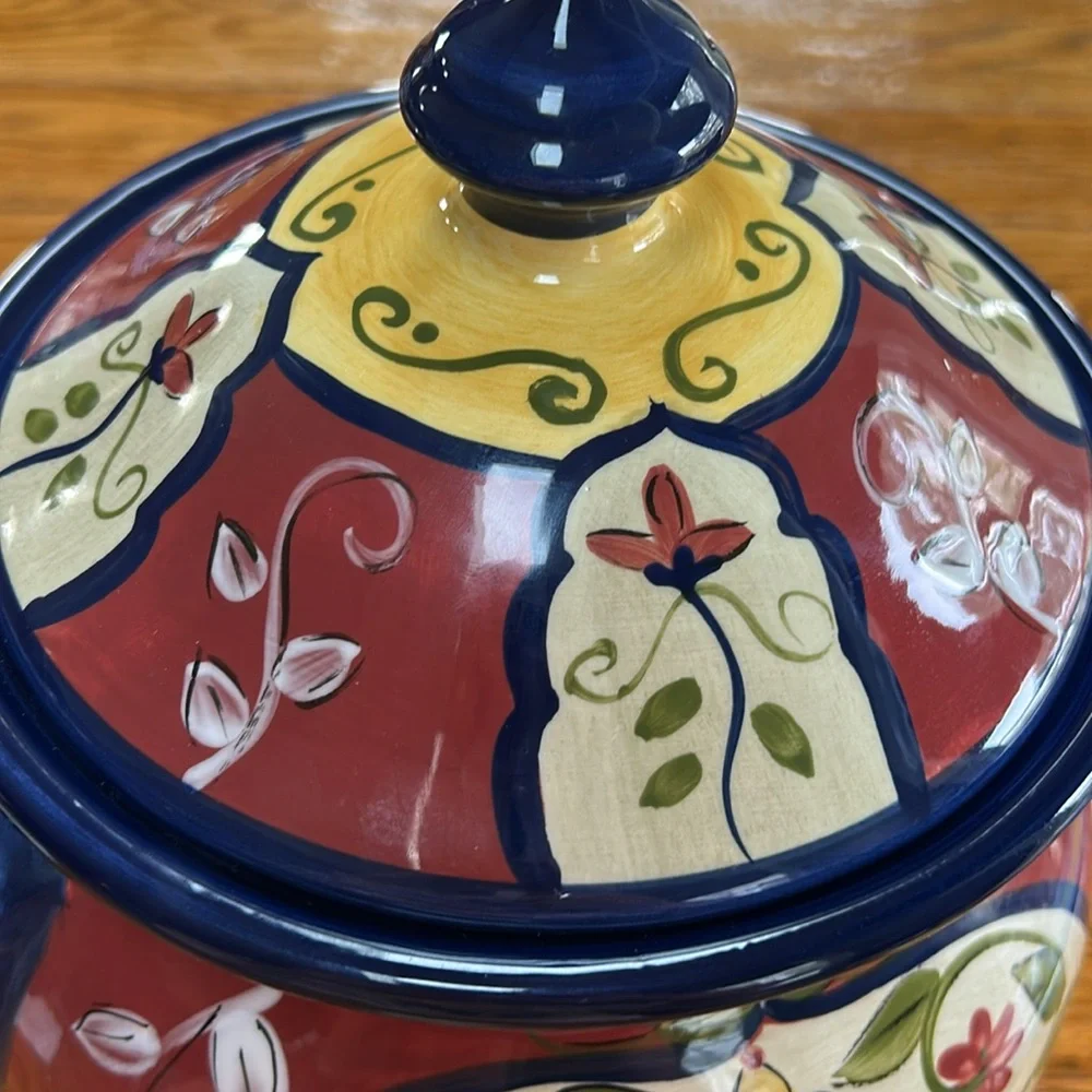 Pier 1 Retired Vallarta pattern cookie jar with lid. Excellent condition.